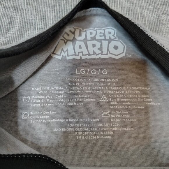 Super Mario Nintendo Ringer T-Shirt Boys Size Large Gray Blue Cotton Crewneck - Picture 4 of 8